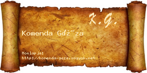 Komenda Géza névjegykártya